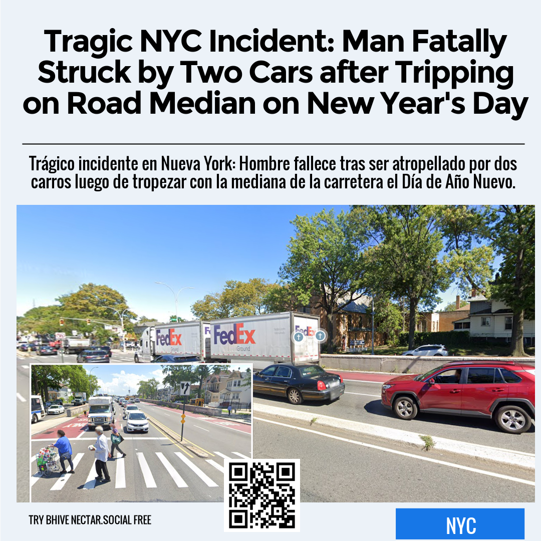 Tragic NYC Incident: Man Fatally Struck by Two Cars after Tripping on Road Median on New Year's Day