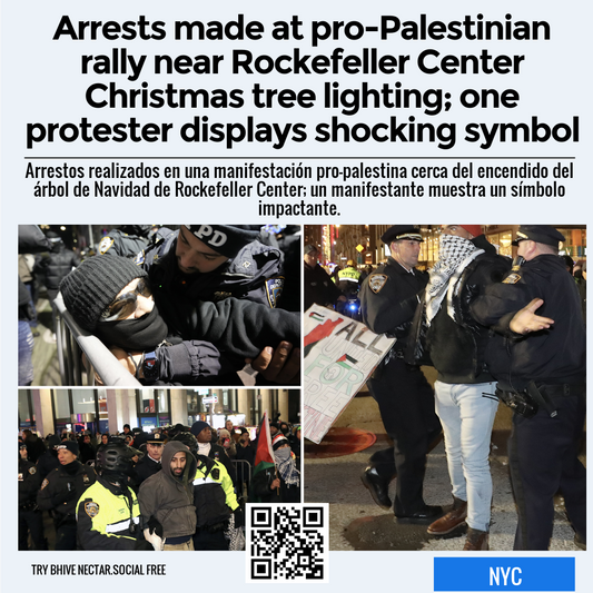 Arrests made at pro-Palestinian rally near Rockefeller Center Christmas tree lighting; one protester displays shocking symbol