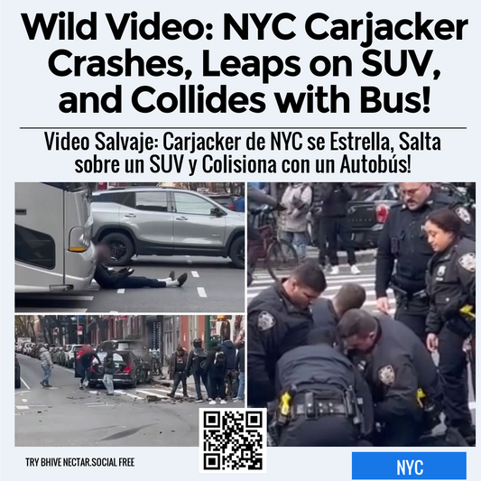 Wild Video: NYC Carjacker Crashes, Leaps on SUV, and Collides with Bus!