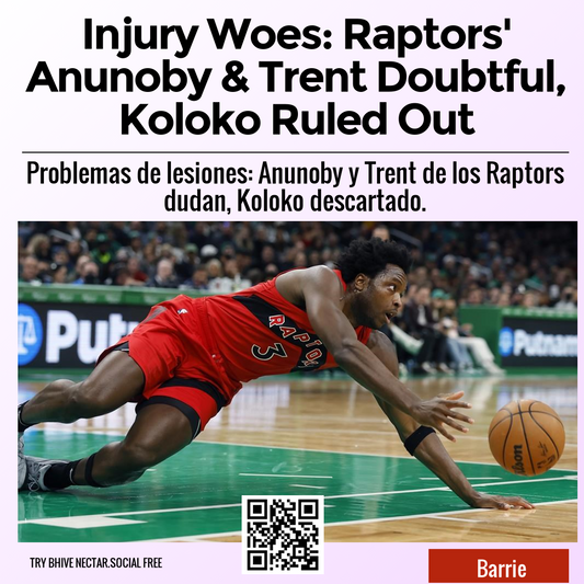 Injury Woes: Raptors' Anunoby & Trent Doubtful, Koloko Ruled Out