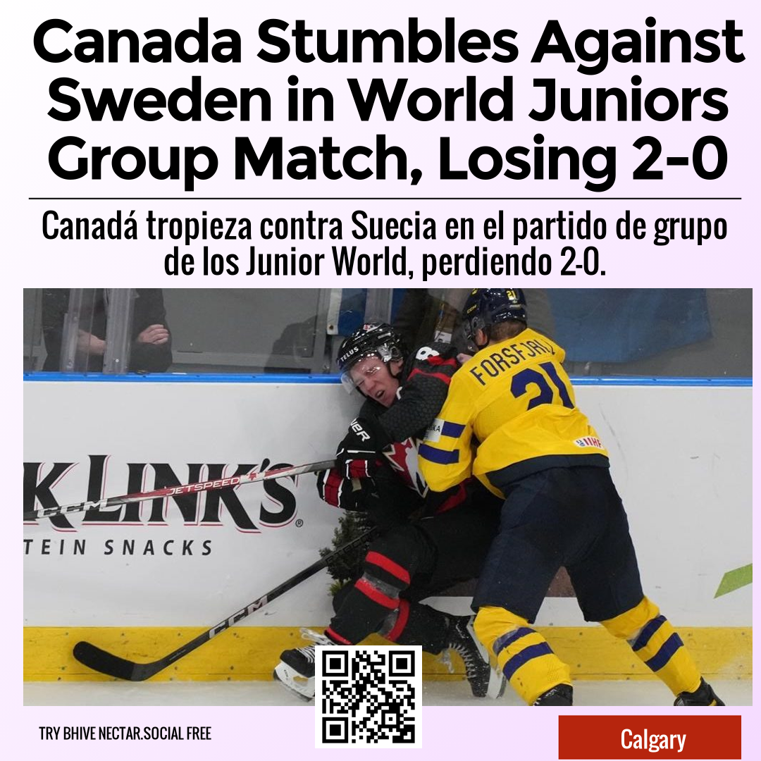 Canada Stumbles Against Sweden in World Juniors Group Match, Losing 2-0