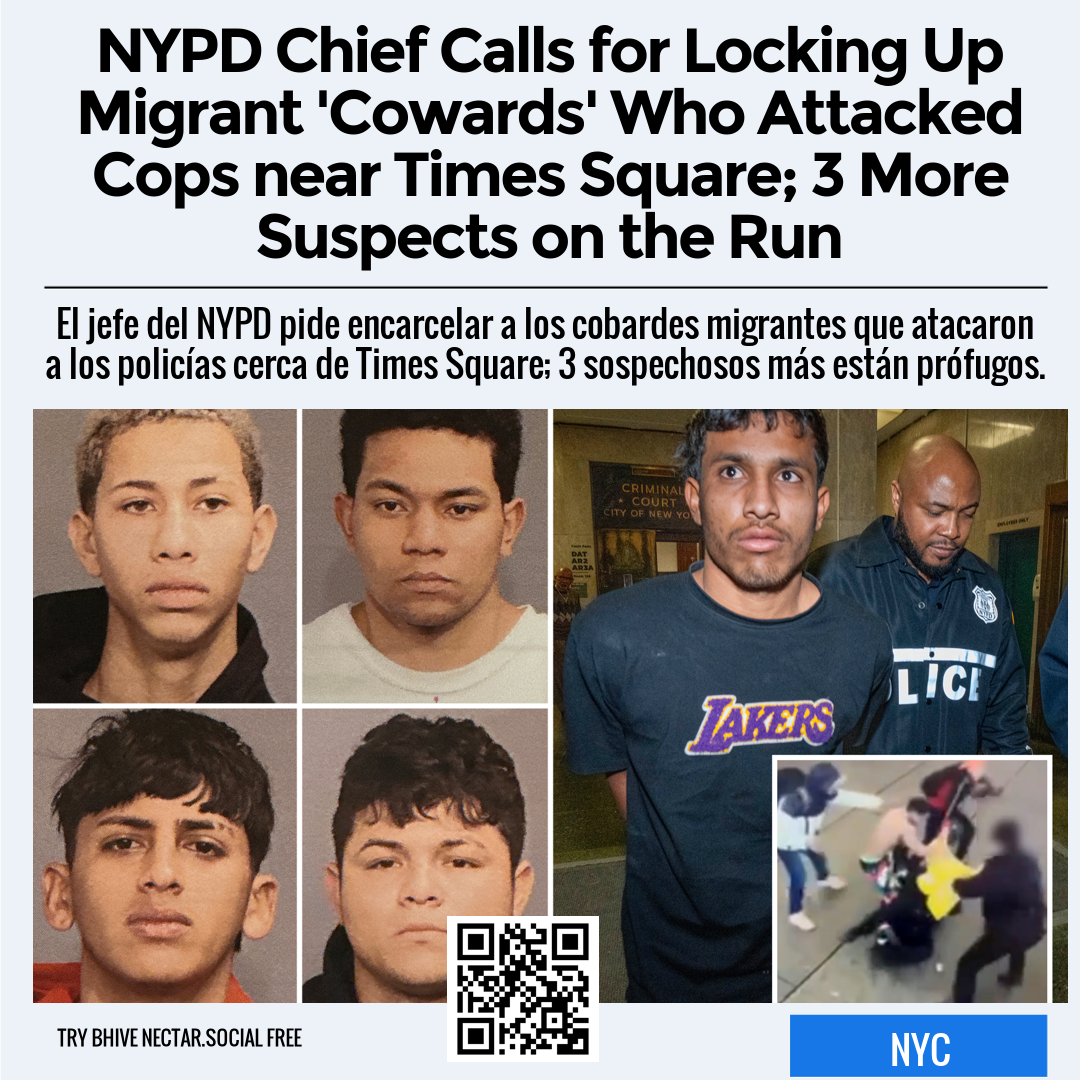 NYPD Chief Calls for Locking Up Migrant 'Cowards' Who Attacked Cops near Times Square; 3 More Suspects on the Run