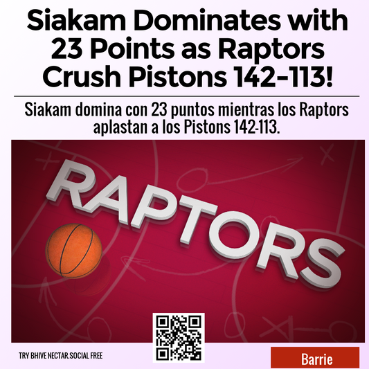 Siakam Dominates with 23 Points as Raptors Crush Pistons 142-113!