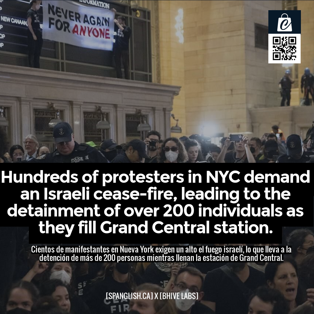 Hundreds of protesters in NYC demand an Israeli cease-fire, leading to the detainment of over 200 individuals as they fill Grand Central station.