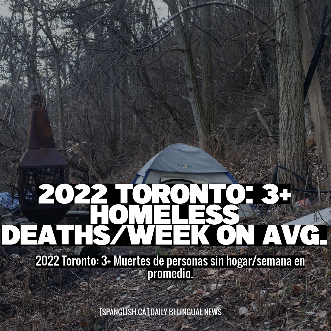 2022 Toronto: 3+ Homeless Deaths/Week on Avg.